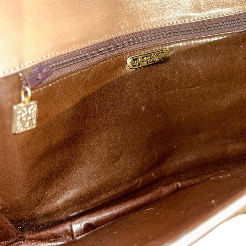 anne klein vintage taupe khaki leather patchwork look classic shoulder b… - Picture 4 of 9